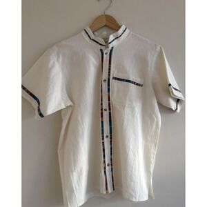 Men's Button Down FIESTA  ATTIRE Shirt CREME Short Sleeve Handmade‎ Artisan
